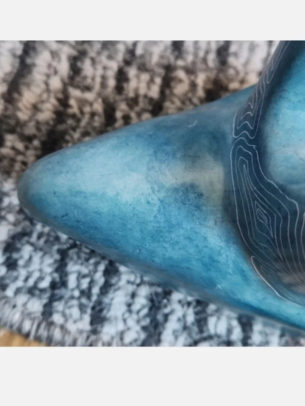 Afrikiko Soapstone Elephant Teal Blue Green White Abstract Circles